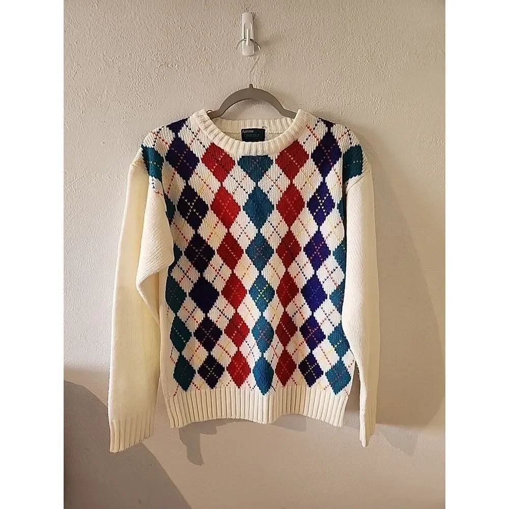 Vintage Checkered Sweater Arrow Blazer Collection Acrylic Sz Medium